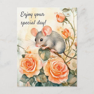 Genießen Sie Ihre Tagesmaus und Ihre Rose Postkarte