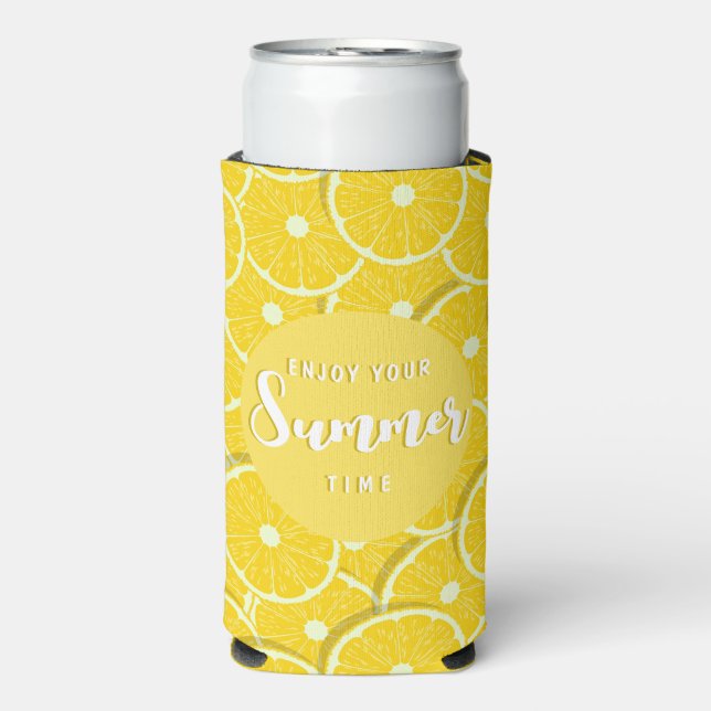 Genießen Sie Sommerlemonen Limone Scheiben Sommer Selters Dosenkühler (Seltzer Vorderseite)