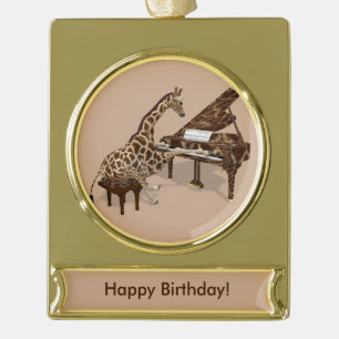 Genius Giraffe Klavier spielen Banner-Ornament Gold