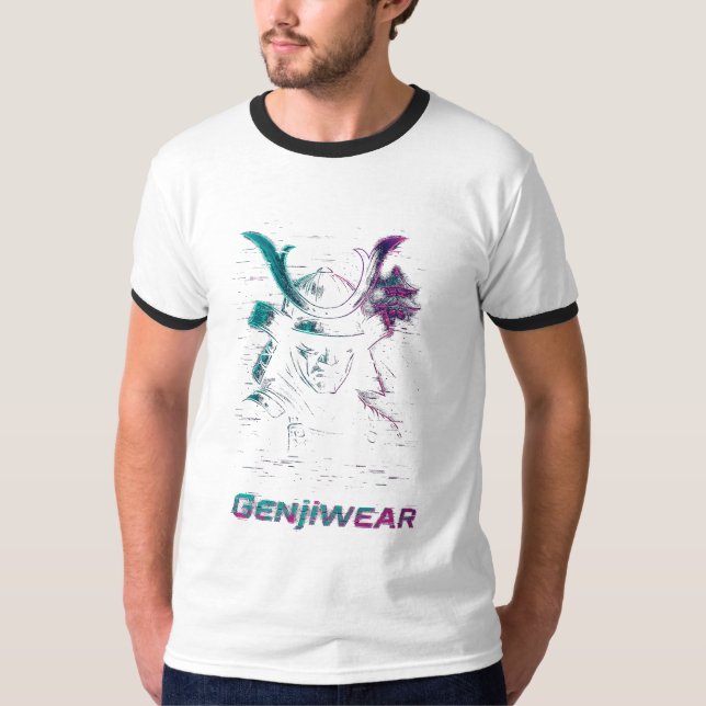 Genjiwear Digital Samurai – Neon Temple Cyber Warr T-Shirt (Vorderseite)