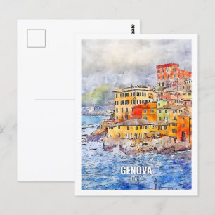 Genova Italien Berühmter Platz Watercolor Postkarte
