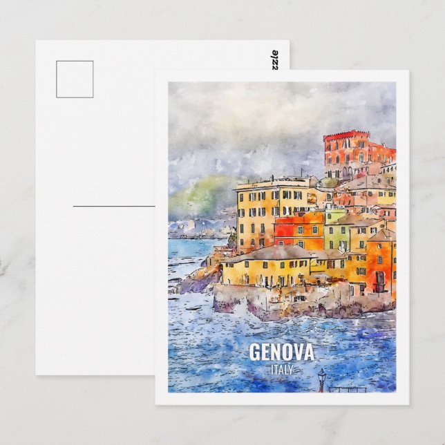 Genova Italien Berühmter Platz Watercolor Postkarte (Vorne/Hinten)
