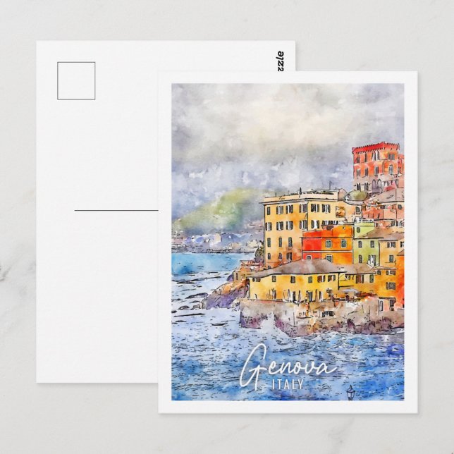Genova Italien Reisemarkt Wasserfarbe Postkarte (Vorne/Hinten)