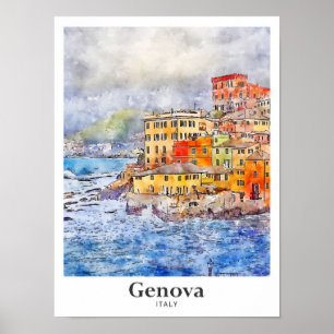 Genova Italien Reisen Wasserfarben Sketch Handgeze Poster