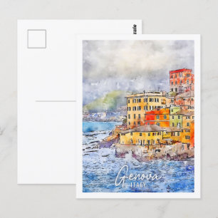 Genova Italien Reiseort Wasserfarbe Postkarte