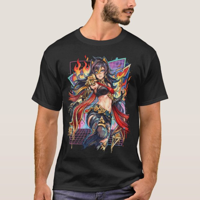 Genshin Impact Dehya Vaporwave-Ästhetik T-Shirt (Vorderseite)