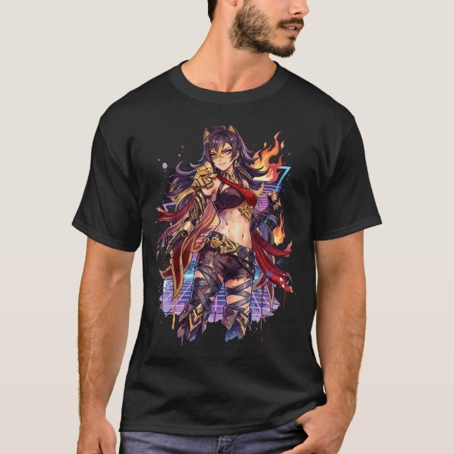 Genshin Impact Dehya Vaporwave-Ästhetik T-Shirt (Vorderseite)