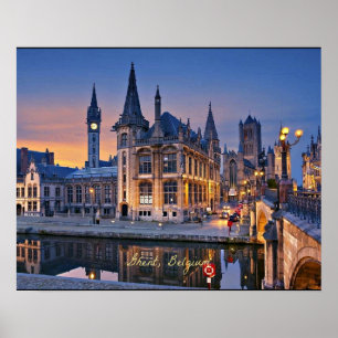 Gent, Belgien bei Sonnenuntergang Poster