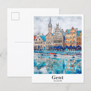 Gent Belgien Reise Wasserfarbe Handgezeichnet Postkarte
