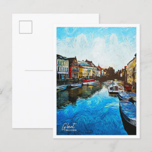 Gent Belgien Schönes Ölbild Stadt Postkarte