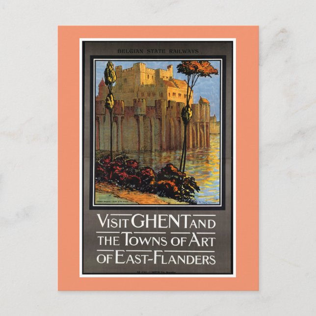Gent, Belgien, Vintage Travel Poster Postkarte (Vorderseite)