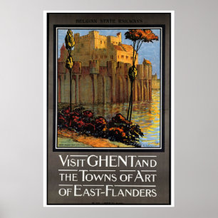 Gent, Belgien, Vintages Reise-Plakat Poster