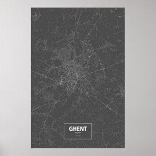 Gent, Belgien (weiß auf Schwarzem) Poster