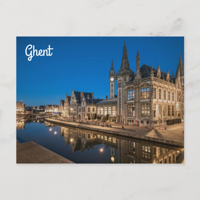 Gent Belgium Cityscape am Night Foto Postkarte (Vorderseite)