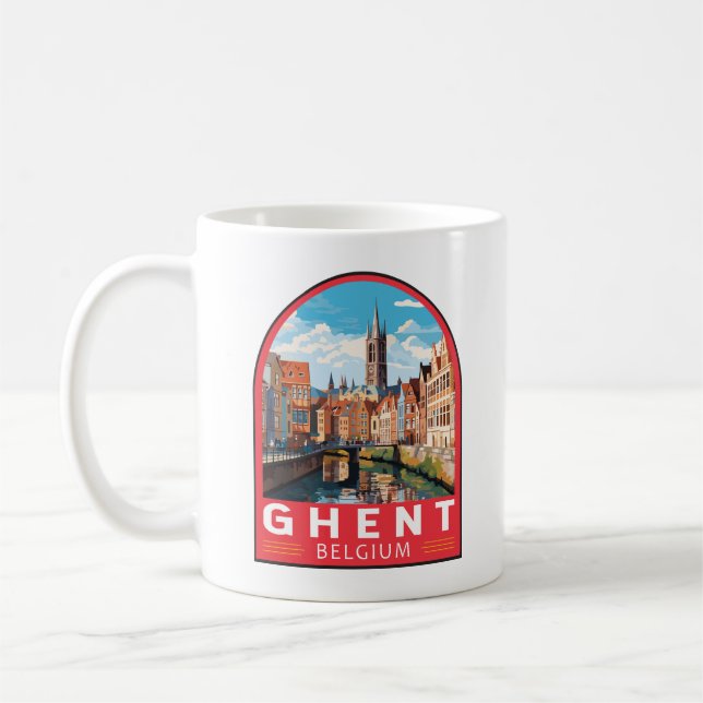 Gent Belgium Travel Art Vintag Kaffeetasse (Links)