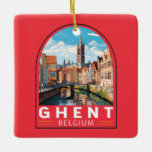Gent Belgium Travel Art Vintag Keramikornament<br><div class="desc">Gent Retro Vektor-Reise-Design. Gent ist bekannt für seine großen öffentlichen Plätze und Marktplätze,  zu denen vor allem der Vrijdagmarkt (der "Freitagmarkt") gehört,  der das Zentrum des mittelalterlichen Stadtlebens bildet.</div>