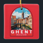 Gent Belgium Travel Art Vintag Keramikornament<br><div class="desc">Gent Retro Vektor-Reise-Design. Gent ist bekannt für seine großen öffentlichen Plätze und Marktplätze,  zu denen vor allem der Vrijdagmarkt (der "Freitagmarkt") gehört,  der das Zentrum des mittelalterlichen Stadtlebens bildet.</div>