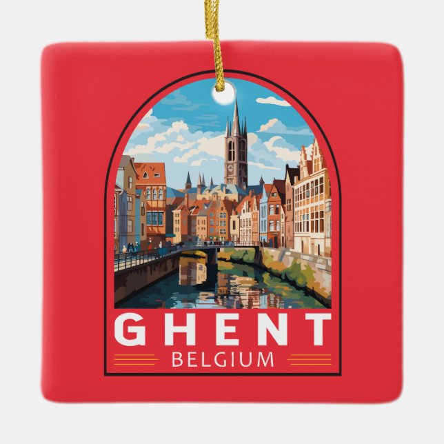 Gent Belgium Travel Art Vintag Keramikornament (Vorderseite)
