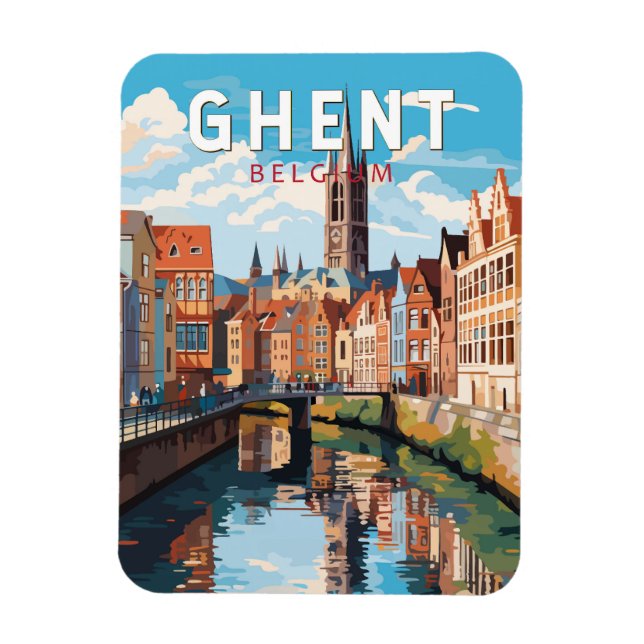 Gent Belgium Travel Art Vintag Magnet (Vertikal)