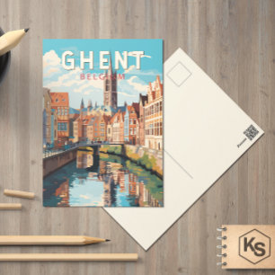 Gent Belgium Travel Art Vintag Postkarte