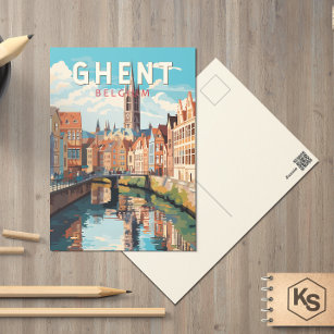 Gent Belgium Travel Art Vintag Postkarte