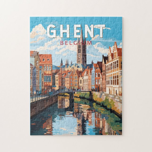 Gent Belgium Travel Art Vintag Puzzle (Vertikal)