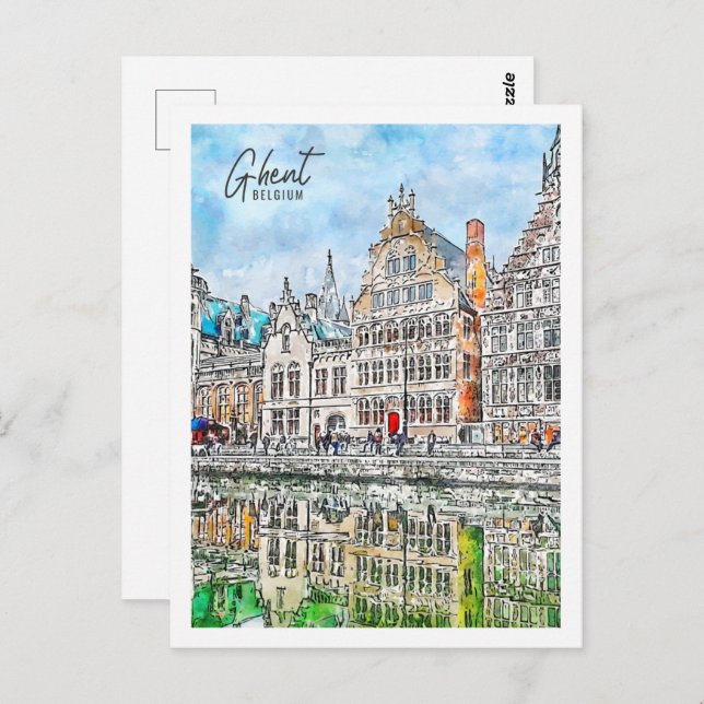 Gent Belgium Travel Place Watercolor Postkarte (Vorne/Hinten)