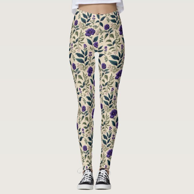 Gentian Blue Vintag Floral Leggings (Vorderseite)