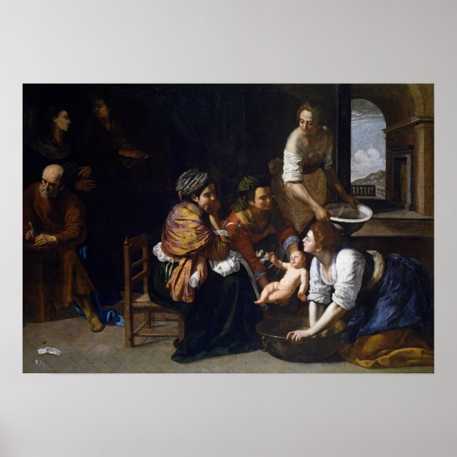 Gentileschi - Geburt des Heiligen Johannes des Tau Poster (Vorne)