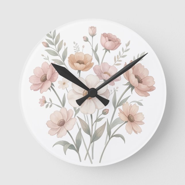 Gentle Anemone Bouquet Watercolor Softness Runde Wanduhr (Vorderseite)