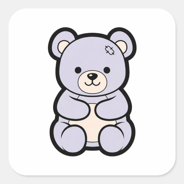 Gentle Bear – Cute Kawaii Animal Illustration Quadratischer Aufkleber (Vorderseite)