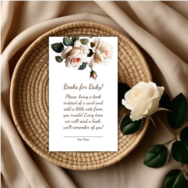 Gentle Beige Rose Girl Baby Shower Books for Baby Begleitkarte (Rose Girl Baby Shower Books for Baby Enclosure Card)