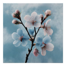 Gentle Blue Botanical: Minimalistisches Blumendesi Poster