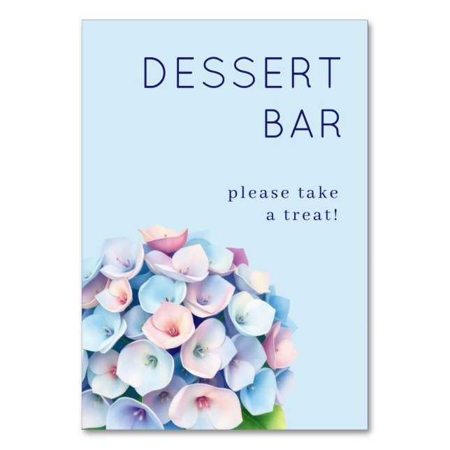 Gentle Blue Floral Hydrangea Tischnummer (Vorderseite)