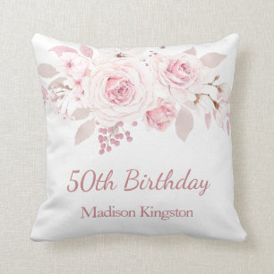 Gentle Blush Pink Floral 50. Geburtstagsparty Gesc Kissen