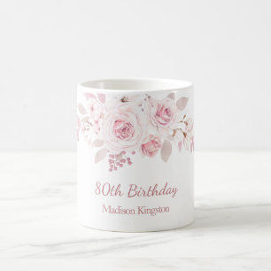 Gentle Blush Pink Floral 80. Geburtstagsparty Gesc Kaffeetasse