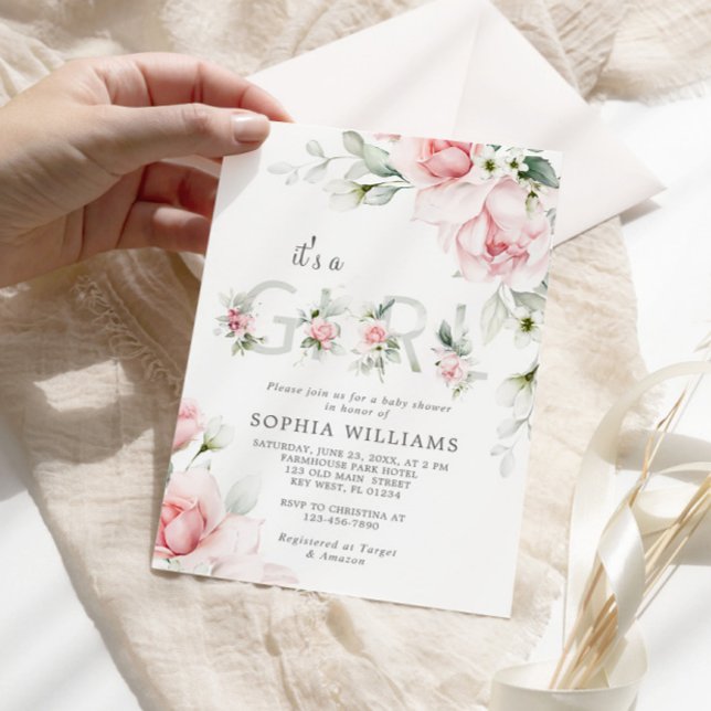 Gentle Blush Pink Rose Es ist eine Girl Baby Dusch Einladung (Von Creator hochgeladen)