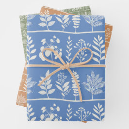 Gentle Botanic Rhythm XL blue orange green florals Geschenkpapier Set