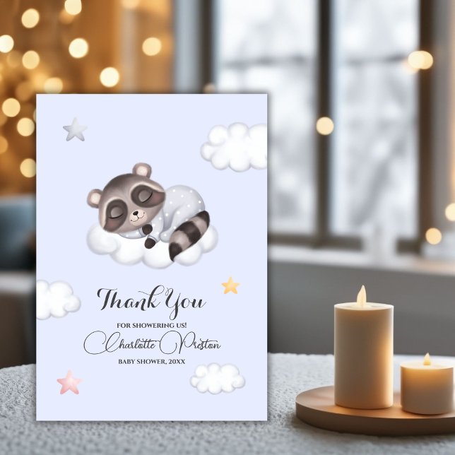 Gentle Boy Raccoon Baby Dusche Dankeskarte (Gentle Boy Raccoon Baby Shower Thank You Card)