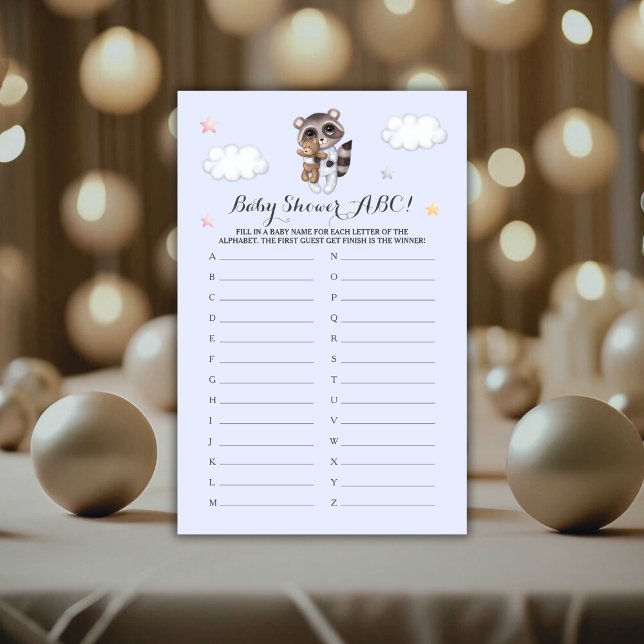 Gentle Boy Raccoon Baby Showspiel ABC (Gentle Boy Raccoon Baby Shower Game ABC)