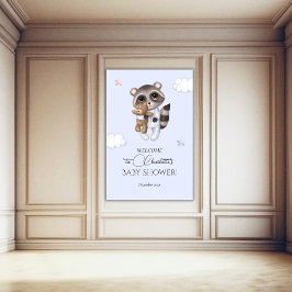 Gentle Boy Raccoon Blue Baby Dusche Willkommen Poster