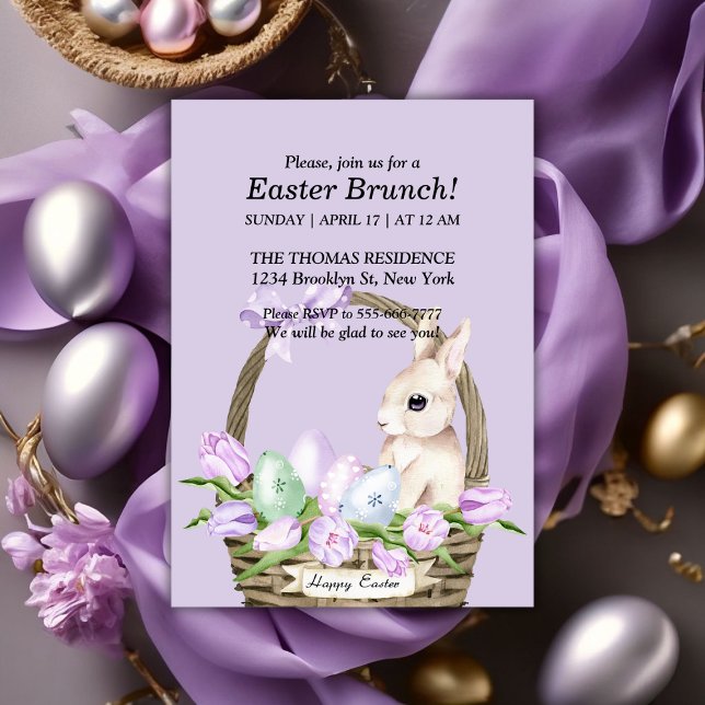 Gentle Bunny Watercolor Osterbrunch Einladung (Lilac Watercolor Easter Bunny Brunch Invitation)