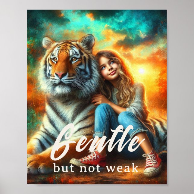 Gentle but Not Weak – Inspirational Tiger Canvas  Poster (Vorne)