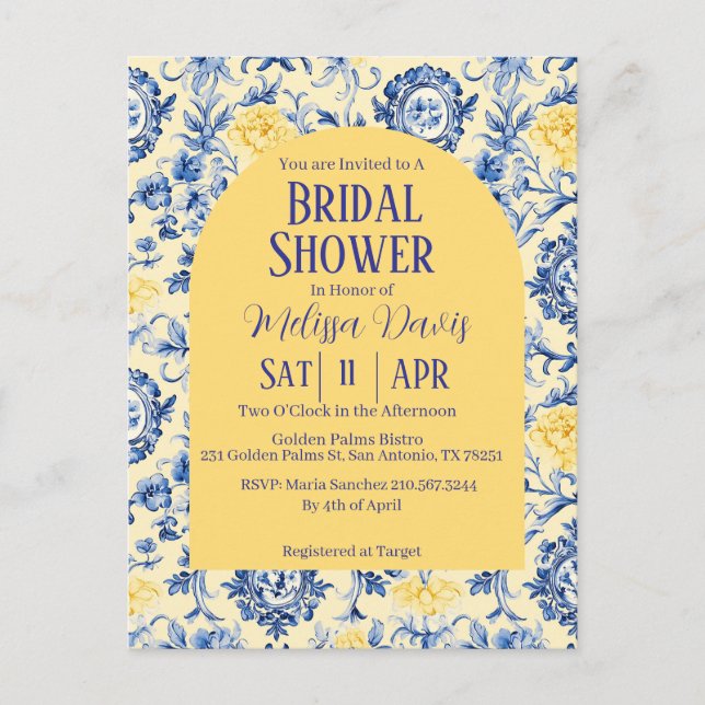 Gentle Chinoiserie Bridal Shower Invitation  Postkarte (Vorderseite)