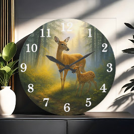 Gentle deer duo in sunlit forest große wanduhr