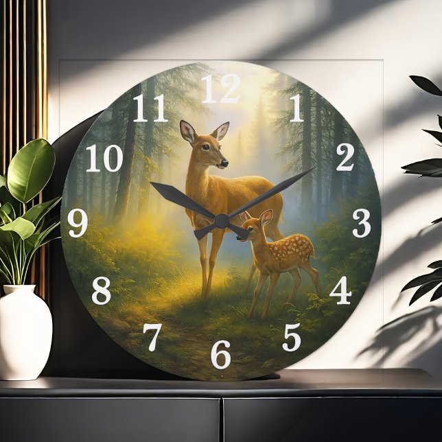 Gentle deer duo in sunlit forest große wanduhr (Von Creator hochgeladen)