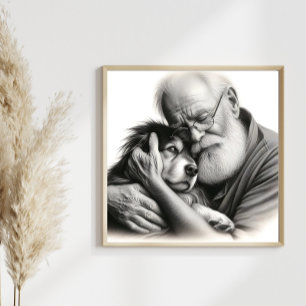 Gentle Embrace Älterer Mann mit Border Collie Fotodruck