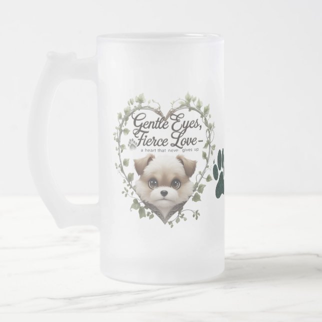 Gentle Eyes, Fierce Liebe - 16 oz Pup Herz Mattier Mattglas Bierglas (Links)