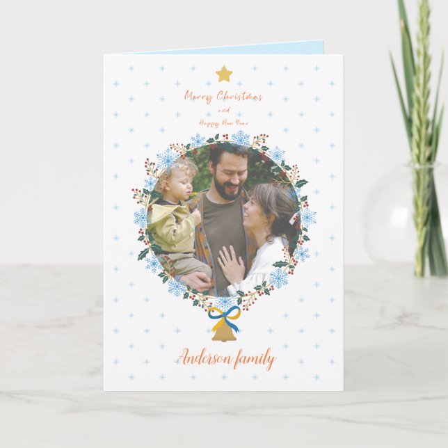 Gentle Floral Weihnachten und Neujahr Foto Urlaub Dankeskarte (Vorderseite)