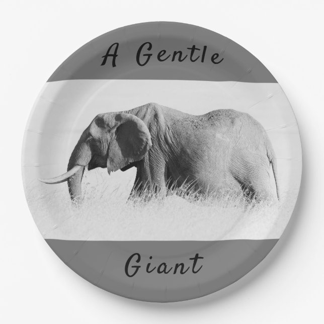 Gentle Giant Elephant Foto mit hoher Texttaste Pappteller (Vorderseite)